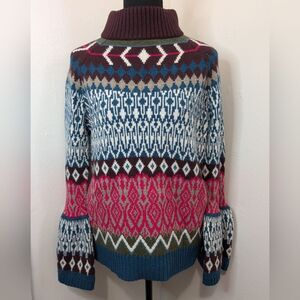 Carlise Collection Cozy Fair Isle Preppy Countryside Cozy Bell Sleeve Sweater S